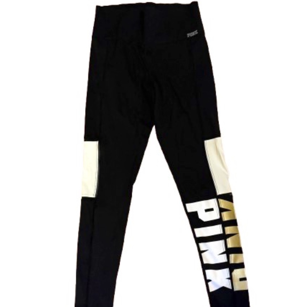 PINK Victoria’s Secret Leggings – Gold Mesh Block Logo Size Small
